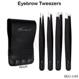 Eyebrow Tweezers Set of 4 with Pouch